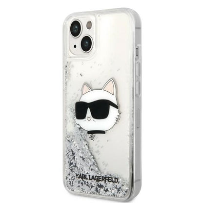 Puzdro pre Apple iPhone 14 Plus, Karl Lagerfeld, Glitter Choupette's Head, Strieborné