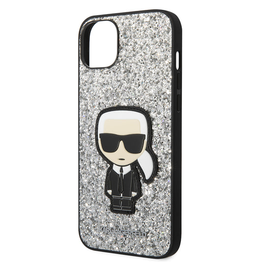 Puzdro pre Apple iPhone 14 Plus, Karl Lagerfeld, Glitter Flakes Ikonik Karl, Strieborné