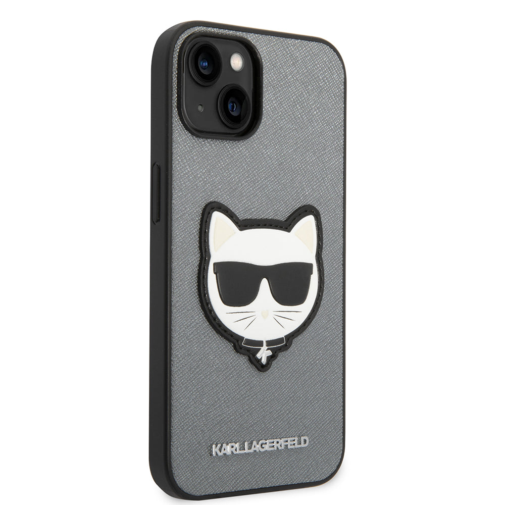 Case for Apple iPhone 14 Plus, Karl Lagerfeld, Saffiano Choupette's Head, Silver
