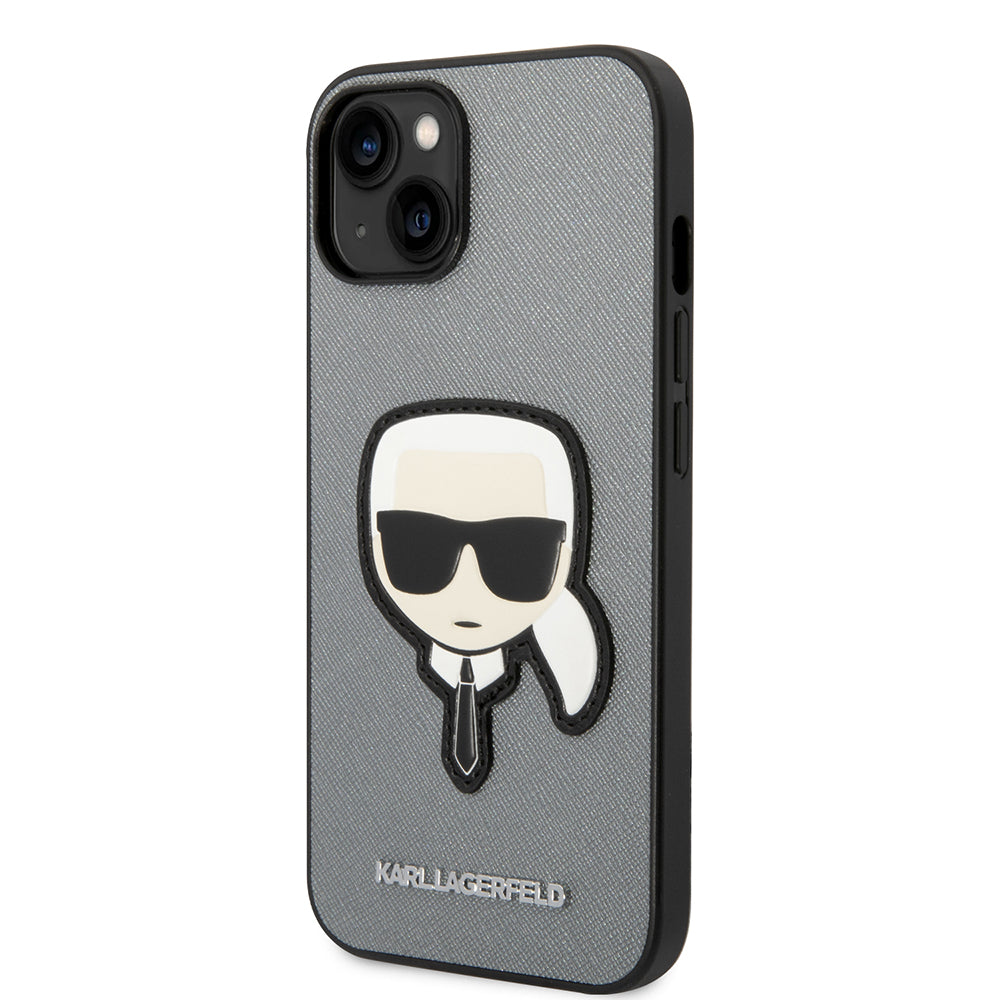 Case for Apple iPhone 14 Plus, Karl Lagerfeld, Saffiano Karl's Head, Silver