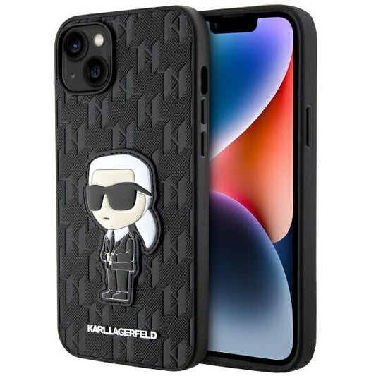 Puzdro pre Apple iPhone 14 Plus, Karl Lagerfeld, Saffiano Monogram Ikonik Karl, Čierne