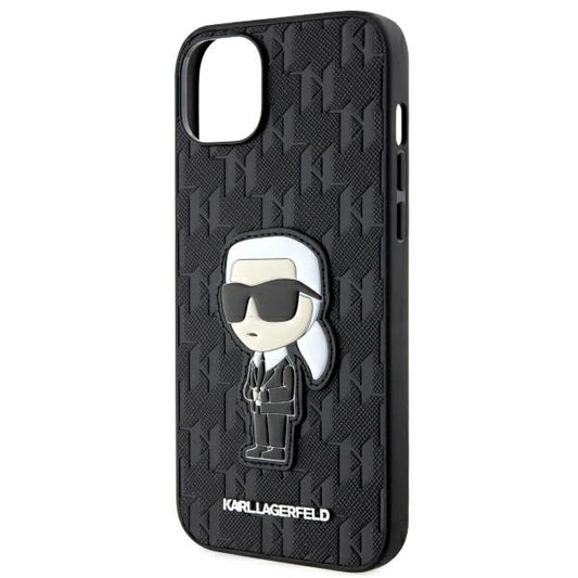 Puzdro pre Apple iPhone 14 Plus, Karl Lagerfeld, Saffiano Monogram Ikonik Karl, Čierne