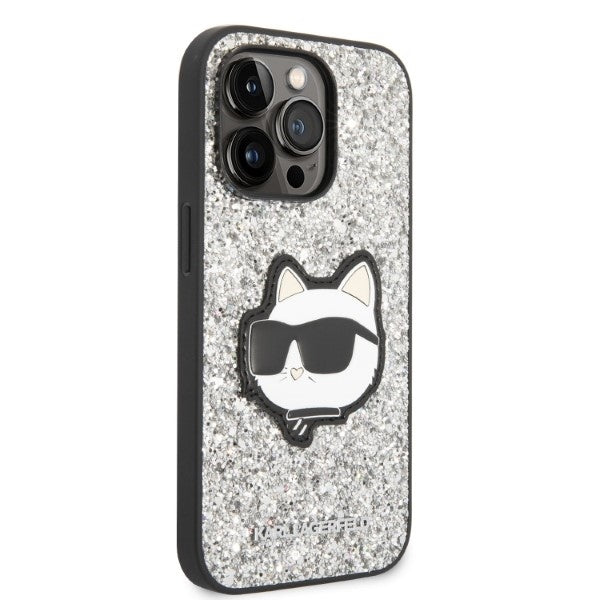 Puzdro pre Apple iPhone 14 Pro, Karl Lagerfeld, Glitter Choupette Patch, Strieborné