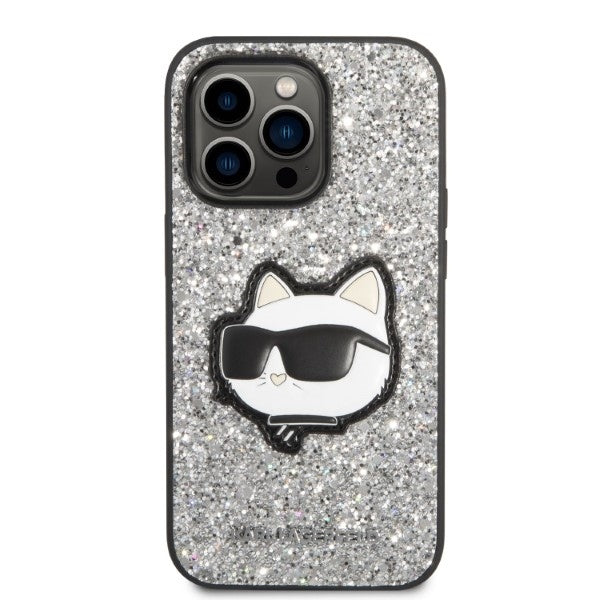 Puzdro pre Apple iPhone 14 Pro, Karl Lagerfeld, Glitter Choupette Patch, Strieborné