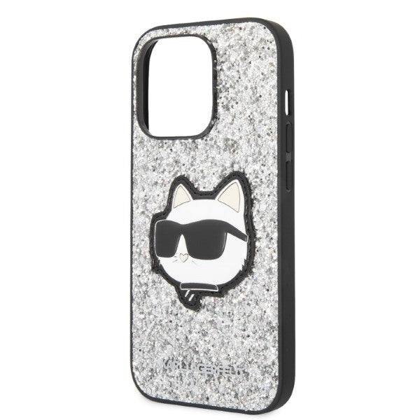 Puzdro pre Apple iPhone 14 Pro, Karl Lagerfeld, Glitter Choupette Patch, Strieborné