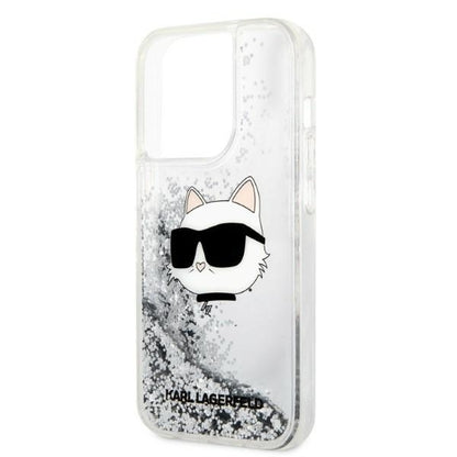 Case for Apple iPhone 14 Pro, Karl Lagerfeld, Glitter Choupette's Head, Silver