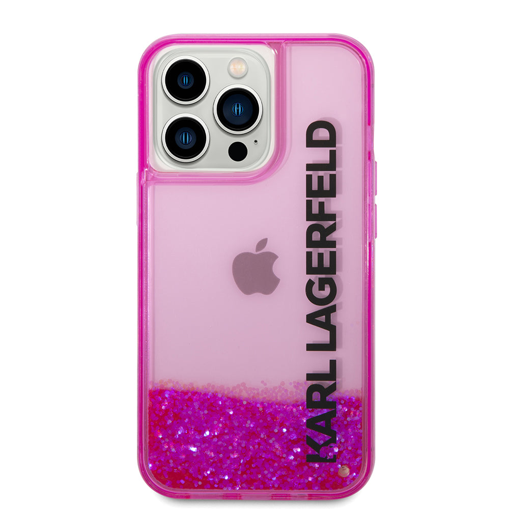 Puzdro pre Apple iPhone 14 Pro, Karl Lagerfeld, Liquid Glitter KL Logo, Ružové
