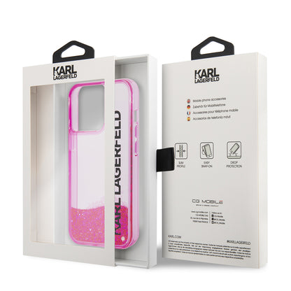 Puzdro pre Apple iPhone 14 Pro, Karl Lagerfeld, Liquid Glitter KL Logo, Ružové