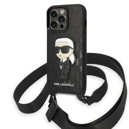 Puzdro pre Apple iPhone 14 Pro, Karl Lagerfeld, Monogram Ikonik Karl, Čierne