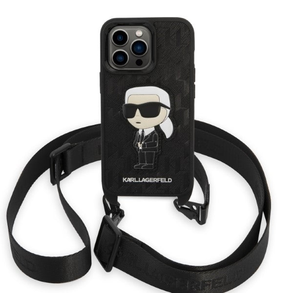 Puzdro pre Apple iPhone 14 Pro, Karl Lagerfeld, Monogram Ikonik Karl, Čierne