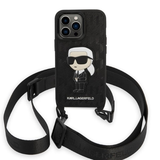 Puzdro pre Apple iPhone 14 Pro, Karl Lagerfeld, Monogram Ikonik Karl, Čierne