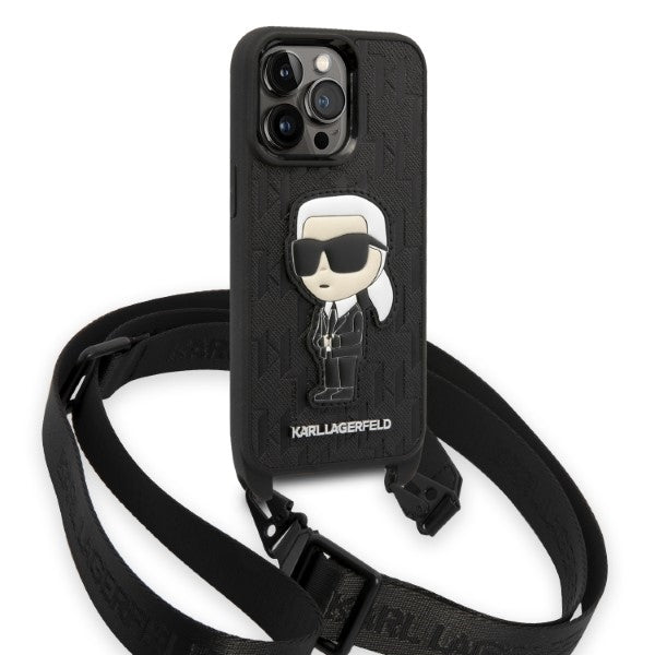 Puzdro pre Apple iPhone 14 Pro, Karl Lagerfeld, Monogram Ikonik Karl, Čierne