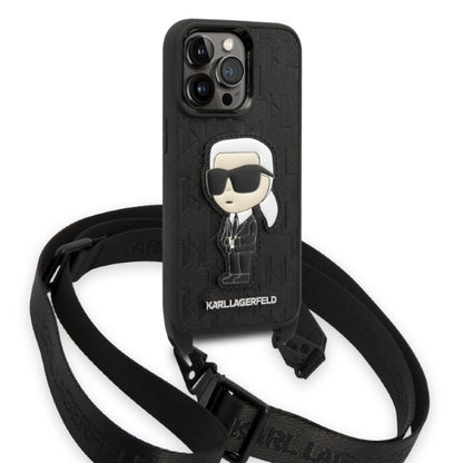 Puzdro pre Apple iPhone 14 Pro, Karl Lagerfeld, Monogram Ikonik Karl, Čierne