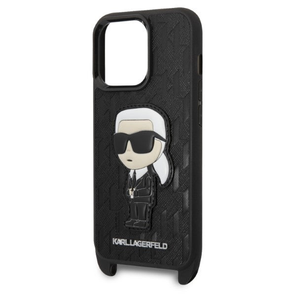 Puzdro pre Apple iPhone 14 Pro, Karl Lagerfeld, Monogram Ikonik Karl, Čierne