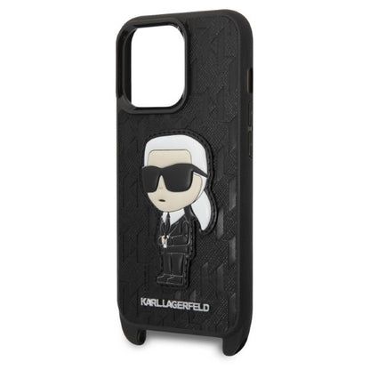 Puzdro pre Apple iPhone 14 Pro, Karl Lagerfeld, Monogram Ikonik Karl, Čierne