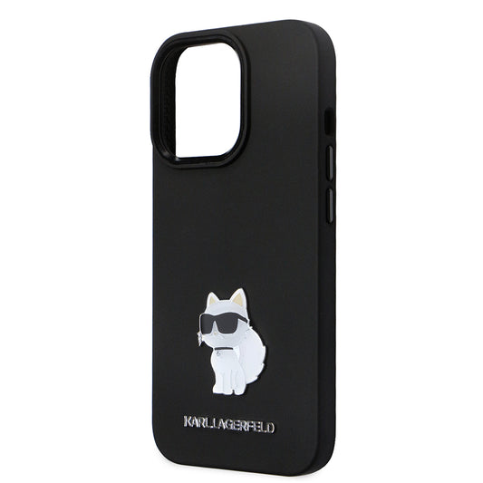 Puzdro pre Apple iPhone 14 Pro, Karl Lagerfeld, Silicone Choupette Metal, Čierne