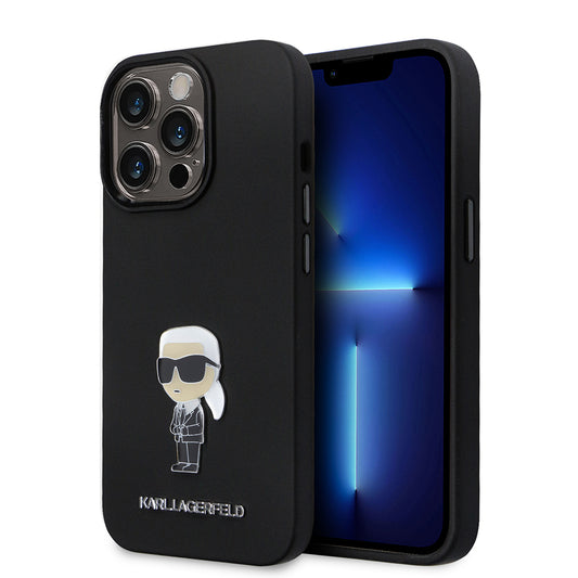 Puzdro pre Apple iPhone 14 Pro, Karl Lagerfeld, Silicone Ikonik Karl Metal, Čierne