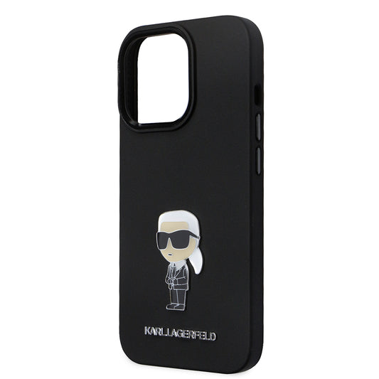 Puzdro pre Apple iPhone 14 Pro, Karl Lagerfeld, Silicone Ikonik Karl Metal, Čierne