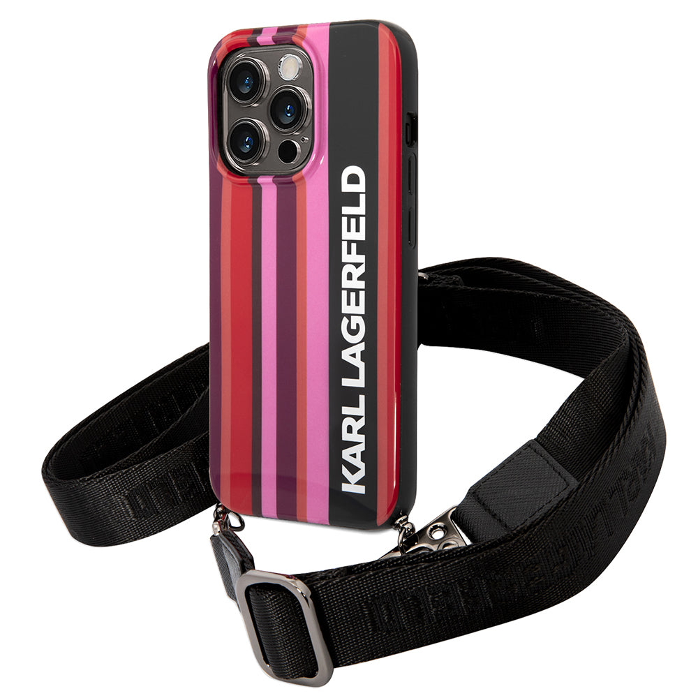 Puzdro pre Apple iPhone 14 Pro Max, Karl Lagerfeld, Color Stripes with Strap, Ružová