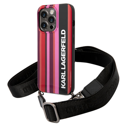 Puzdro pre Apple iPhone 14 Pro Max, Karl Lagerfeld, Color Stripes with Strap, Ružová