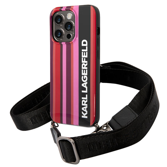 Puzdro pre Apple iPhone 14 Pro Max, Karl Lagerfeld, Color Stripes with Strap, Ružová