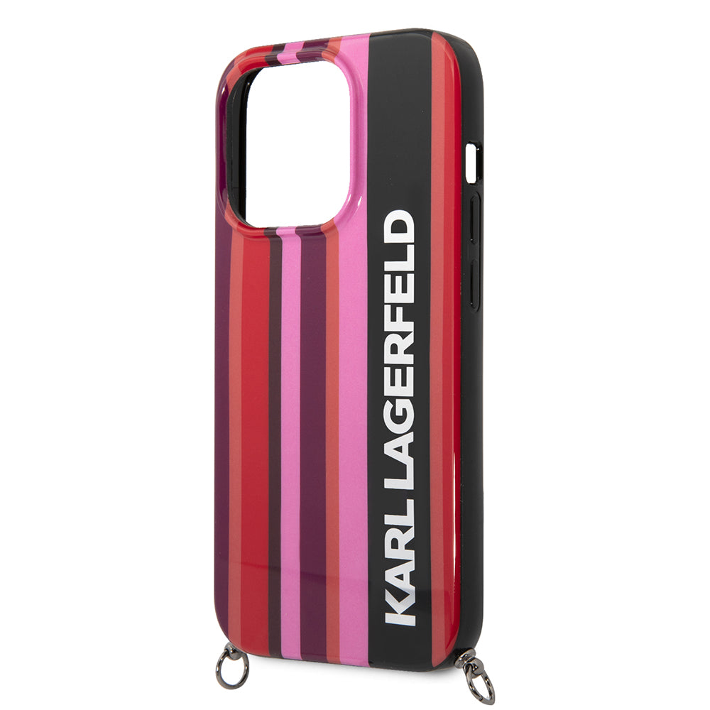 Puzdro pre Apple iPhone 14 Pro Max, Karl Lagerfeld, Color Stripes with Strap, Ružová
