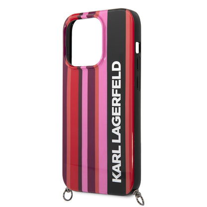 Puzdro pre Apple iPhone 14 Pro Max, Karl Lagerfeld, Color Stripes with Strap, Ružová