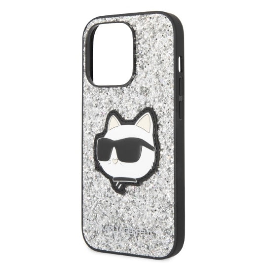 Puzdro pre Apple iPhone 14 Pro Max, Karl Lagerfeld, Glitter Choupette Patch, Strieborné