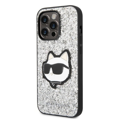 Puzdro pre Apple iPhone 14 Pro Max, Karl Lagerfeld, Glitter Choupette Patch, Strieborné