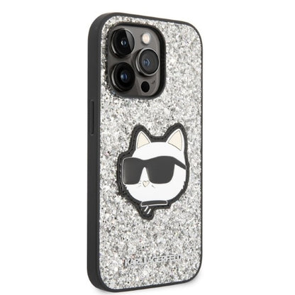 Puzdro pre Apple iPhone 14 Pro Max, Karl Lagerfeld, Glitter Choupette Patch, Strieborné