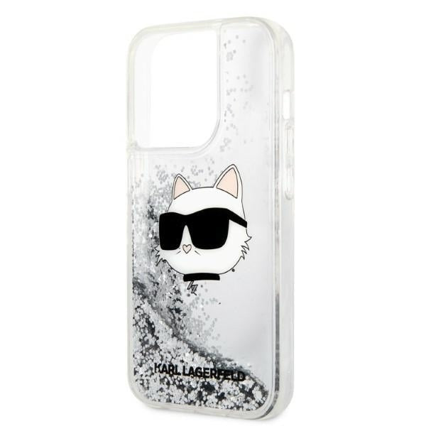 Puzdro pre Apple iPhone 14 Pro Max, Karl Lagerfeld, Glitter Choupette's Head, Strieborné.