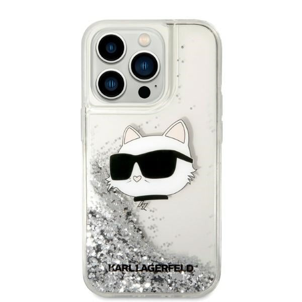 Puzdro pre Apple iPhone 14 Pro Max, Karl Lagerfeld, Glitter Choupette's Head, Strieborné.