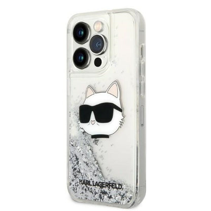 Puzdro pre Apple iPhone 14 Pro Max, Karl Lagerfeld, Glitter Choupette's Head, Strieborné.