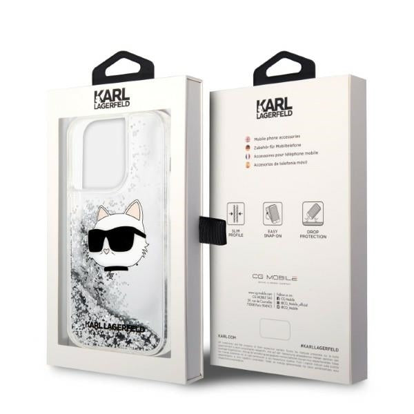Puzdro pre Apple iPhone 14 Pro Max, Karl Lagerfeld, Glitter Choupette's Head, Strieborné.