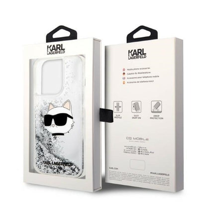 Puzdro pre Apple iPhone 14 Pro Max, Karl Lagerfeld, Glitter Choupette's Head, Strieborné.