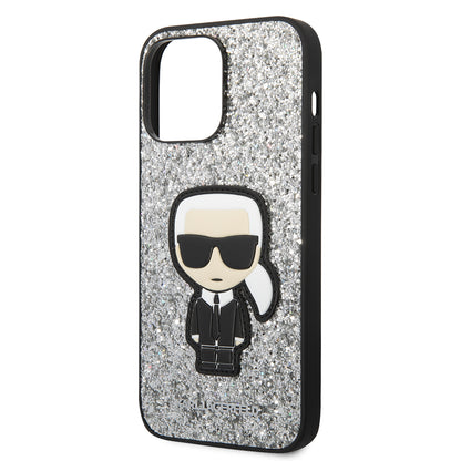 Puzdro pre Apple iPhone 14 Pro Max, Karl Lagerfeld, Glitter Flakes Ikonik Karl, Strieborné