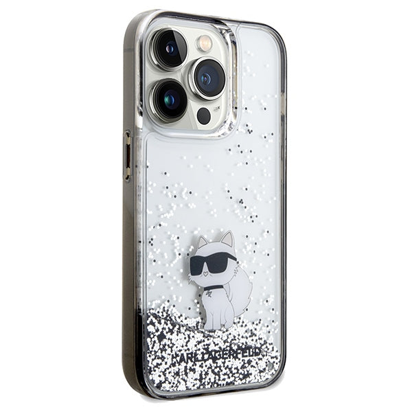 Puzdro pre Apple iPhone 14 Pro Max, Karl Lagerfeld, Liquid Glitter Choupette, Transparentné