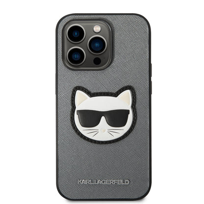 Puzdro pre Apple iPhone 14 Pro Max, Karl Lagerfeld, Saffiano Choupette's Head, Strieborné
