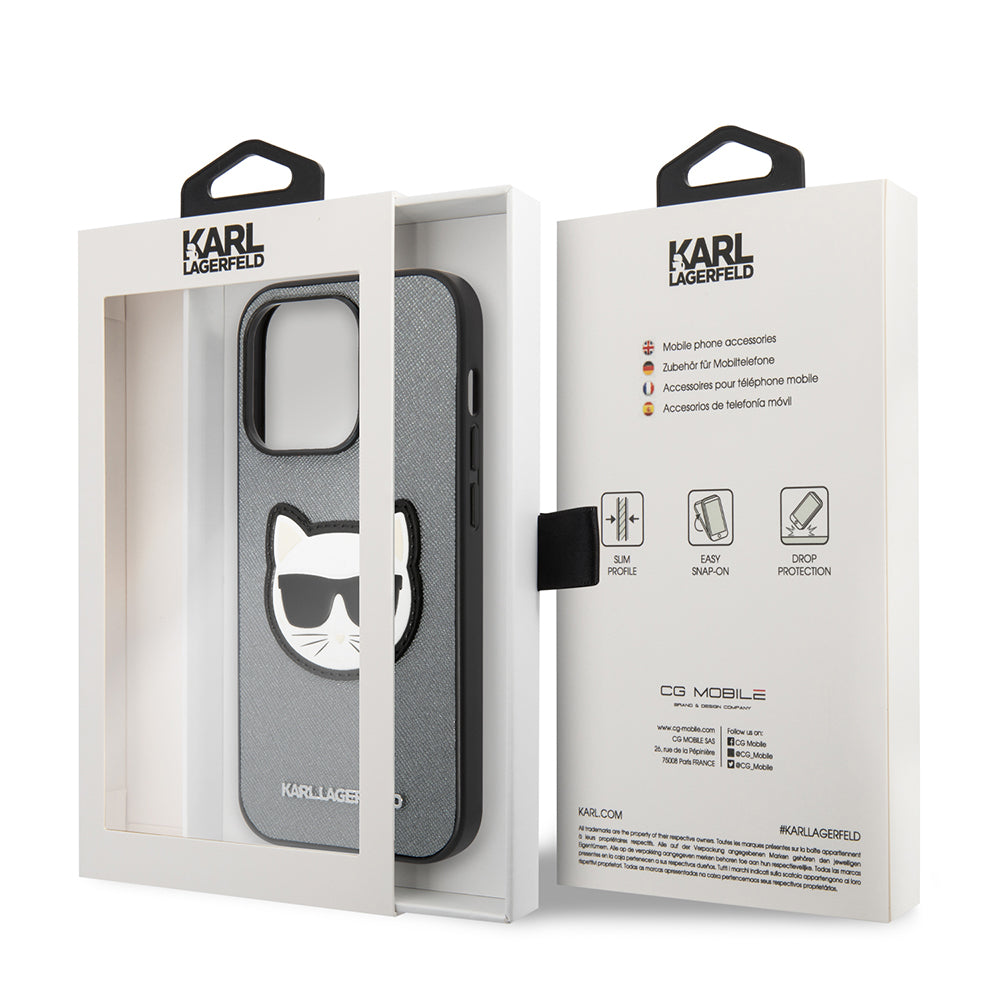 Puzdro pre Apple iPhone 14 Pro Max, Karl Lagerfeld, Saffiano Choupette's Head, Strieborné