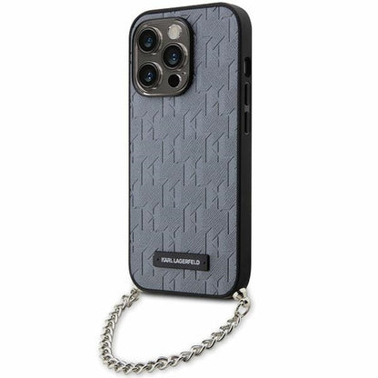Case for Apple iPhone 14 Pro Max, Karl Lagerfeld, Saffiano Monogram Chain, Silver