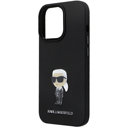 Puzdro pre Apple iPhone 14 Pro Max, Karl Lagerfeld, Silicone Ikonik Karl Metal, Čierne