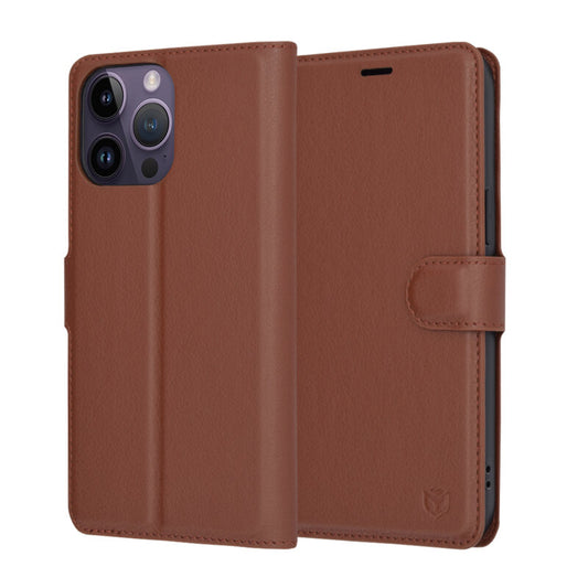 Puzdro na Apple iPhone 14 Pro Max, Techsuit, kožené folio, hnedé