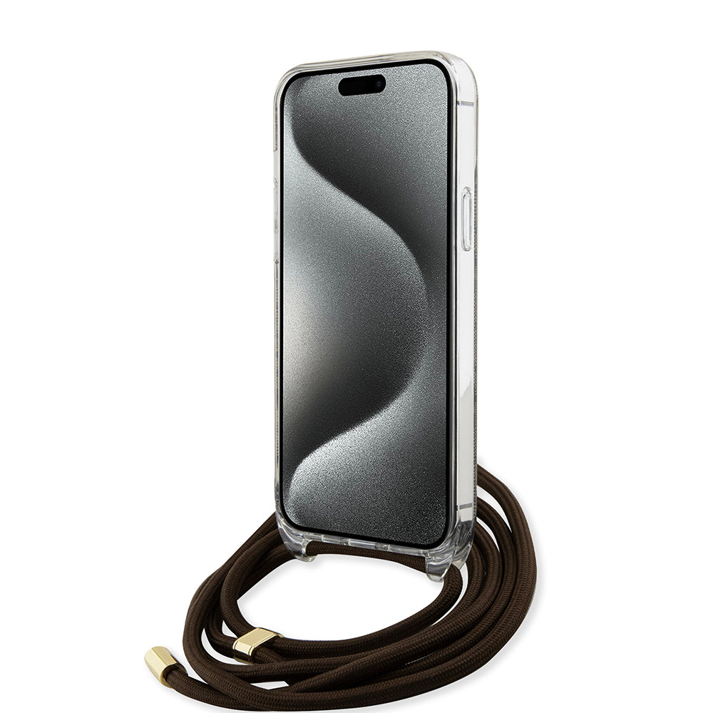 Case for Apple iPhone 15, Guess, 4G IML Printed Crossbody, Brown