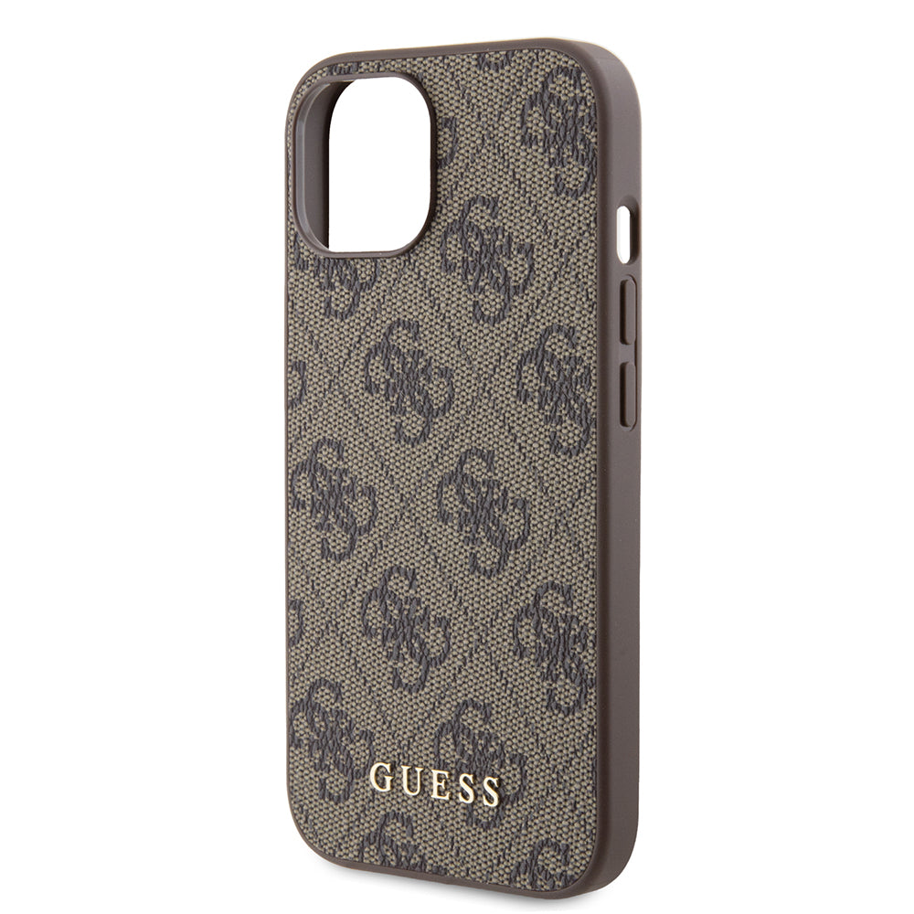 Puzdro pre Apple iPhone 15, Guess, 4G Metal Gold Logo, Hnedé