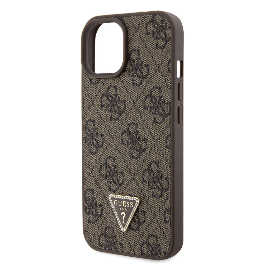 Puzdro pre Apple iPhone 15, Guess, Crossbody 4G Metal Logo, Hnedé