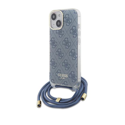 Puzdro pre Apple iPhone 15, Guess, Crossbody Cord 4G Print, Modrá