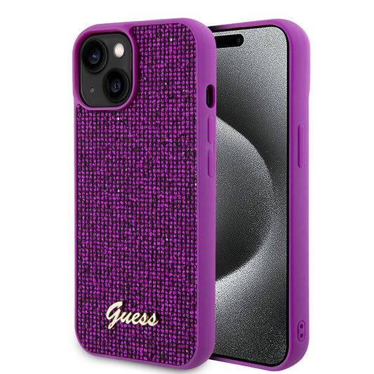Puzdro pre Apple iPhone 15, Guess, Disco Metal Script, Fucsia