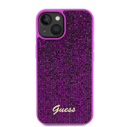 Puzdro pre Apple iPhone 15, Guess, Disco Metal Script, Fucsia