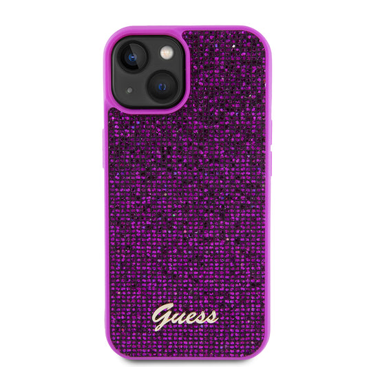 Puzdro pre Apple iPhone 15, Guess, Disco Metal Script, Fucsia