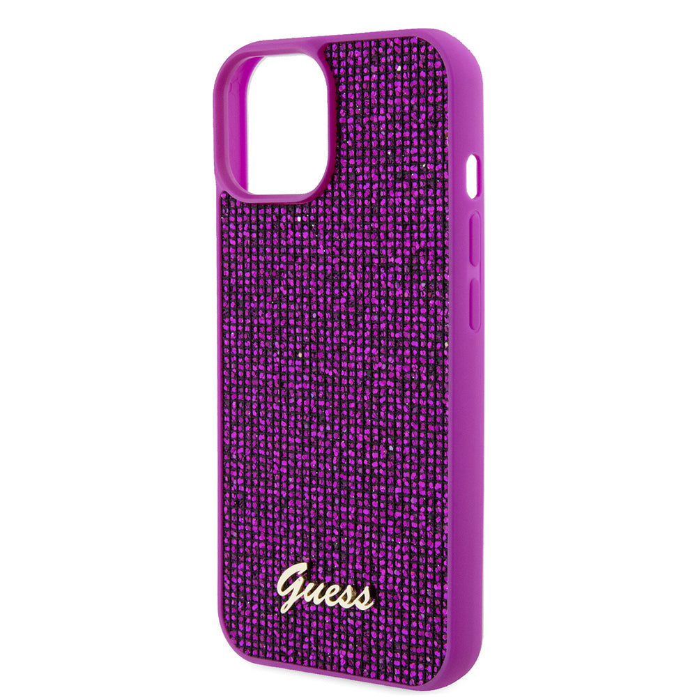 Puzdro pre Apple iPhone 15, Guess, Disco Metal Script, Fucsia